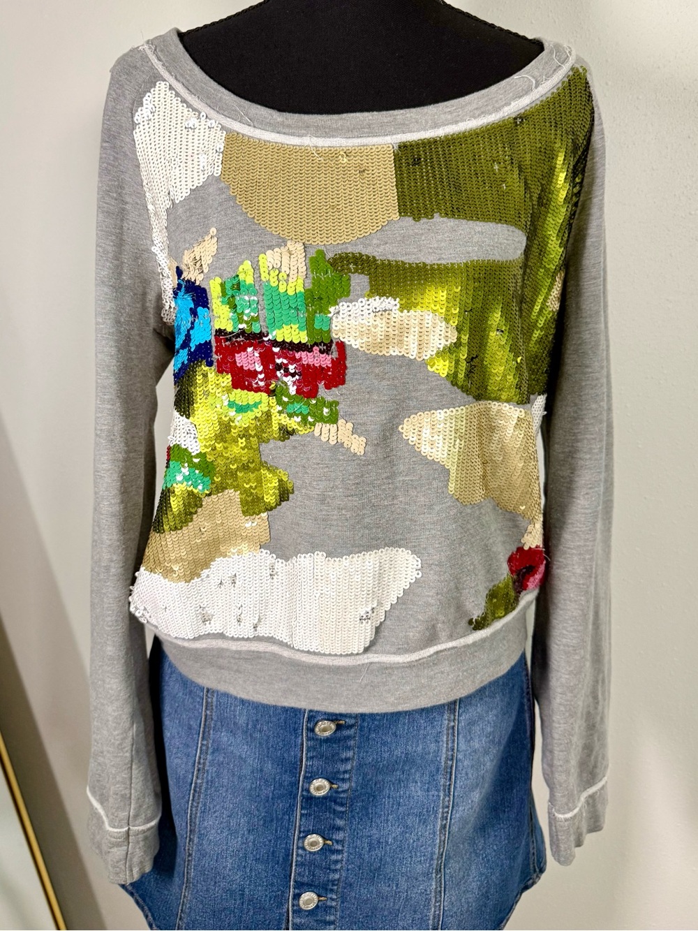 Le Coeur Simona Barbieri Gray Sequin Sweatshirt M Italian Designer Top Art